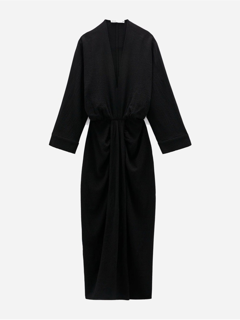 Zara black gathered midi dress size S